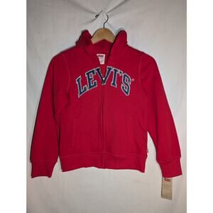 Levi's Boys red full zip hooded sweater Kids Sz medium 10/12 navy logo NWT